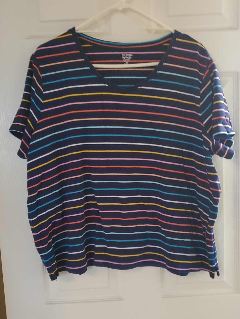Navy Multicolor Stripe V-Neck Tee